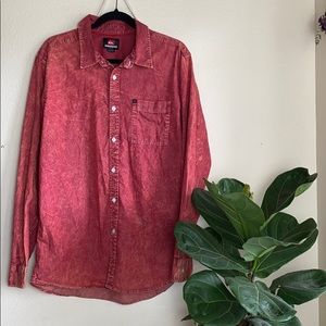 Red acid wash long sleeve button up